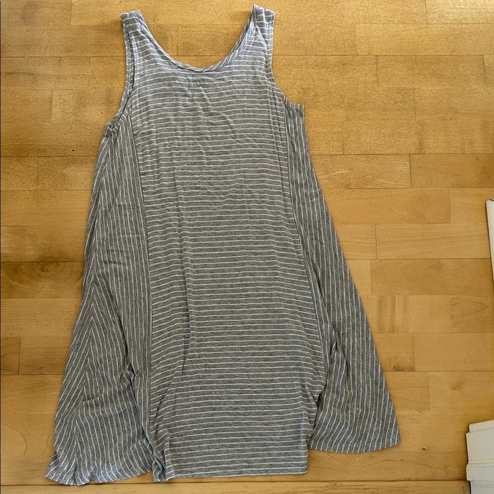 The Vanity Room Gray Striped Sleeveless Mini Dress